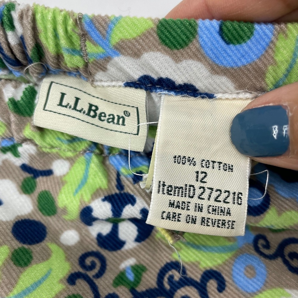 LL Bean Size L / 12‎ Floral Butterfly Corduroy Tiered Ruffle Skirt Blue Green - Picture 5 of 7